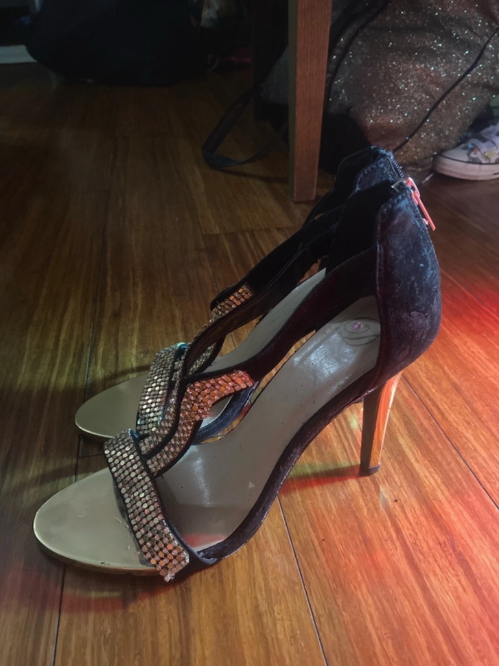 Diva Black Open-Toe Rhinestone Stiletto Heels